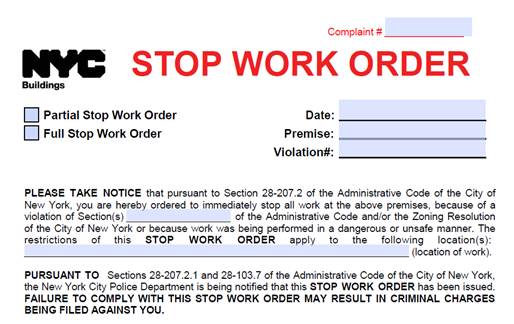 new york city department of buildings stop work order example template